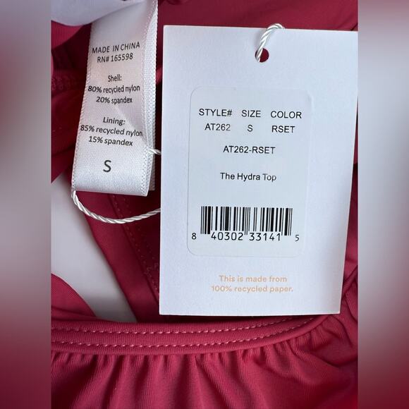 NWT Andie Swim The Hydra Bikini Top Ruffle Trim Rosette Pink Size Small - Picture 5 of 6